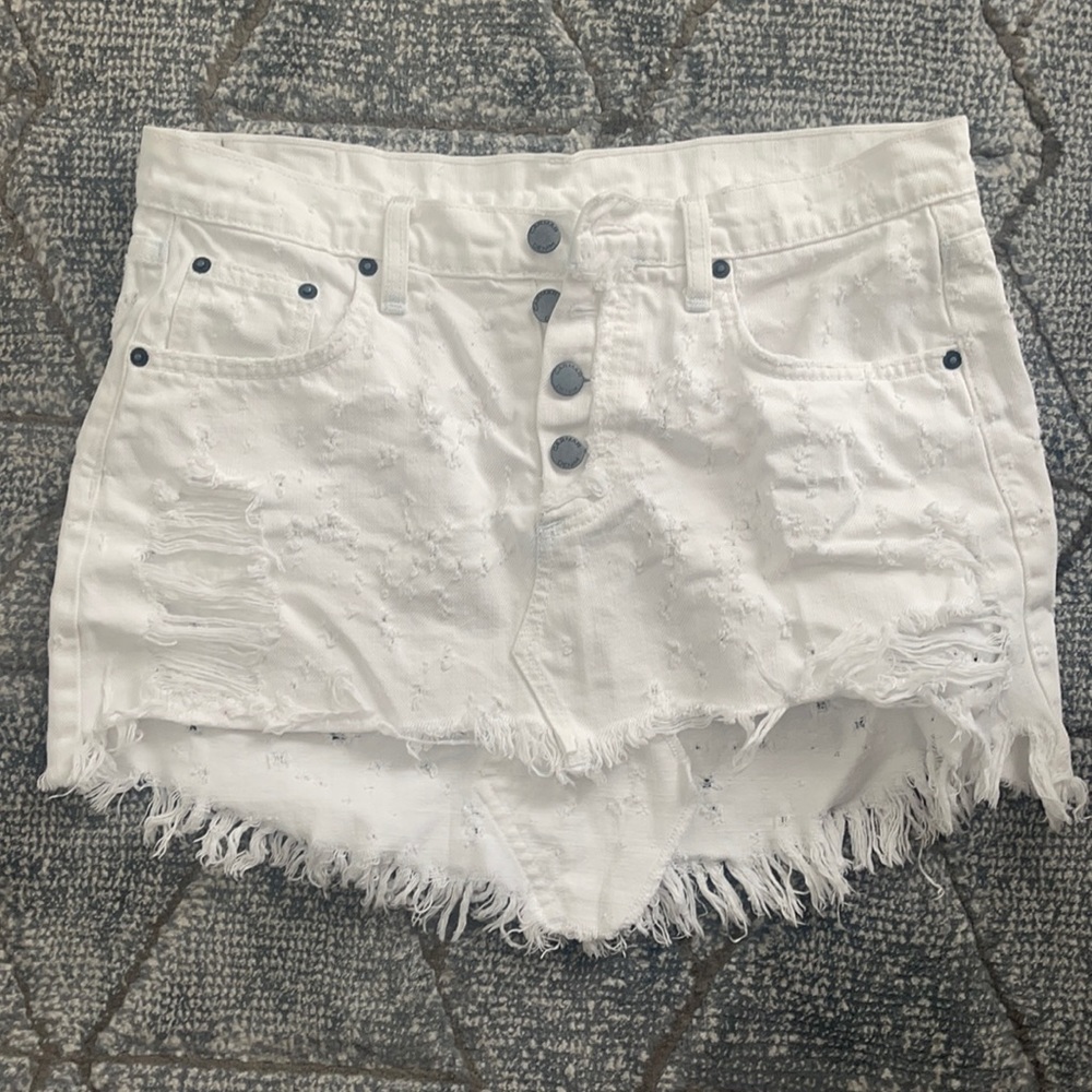 White distressed denim skirt